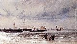 Entrance Paintings - Shipping Near A Harbour Entrance by Theodor Alexander Weber
